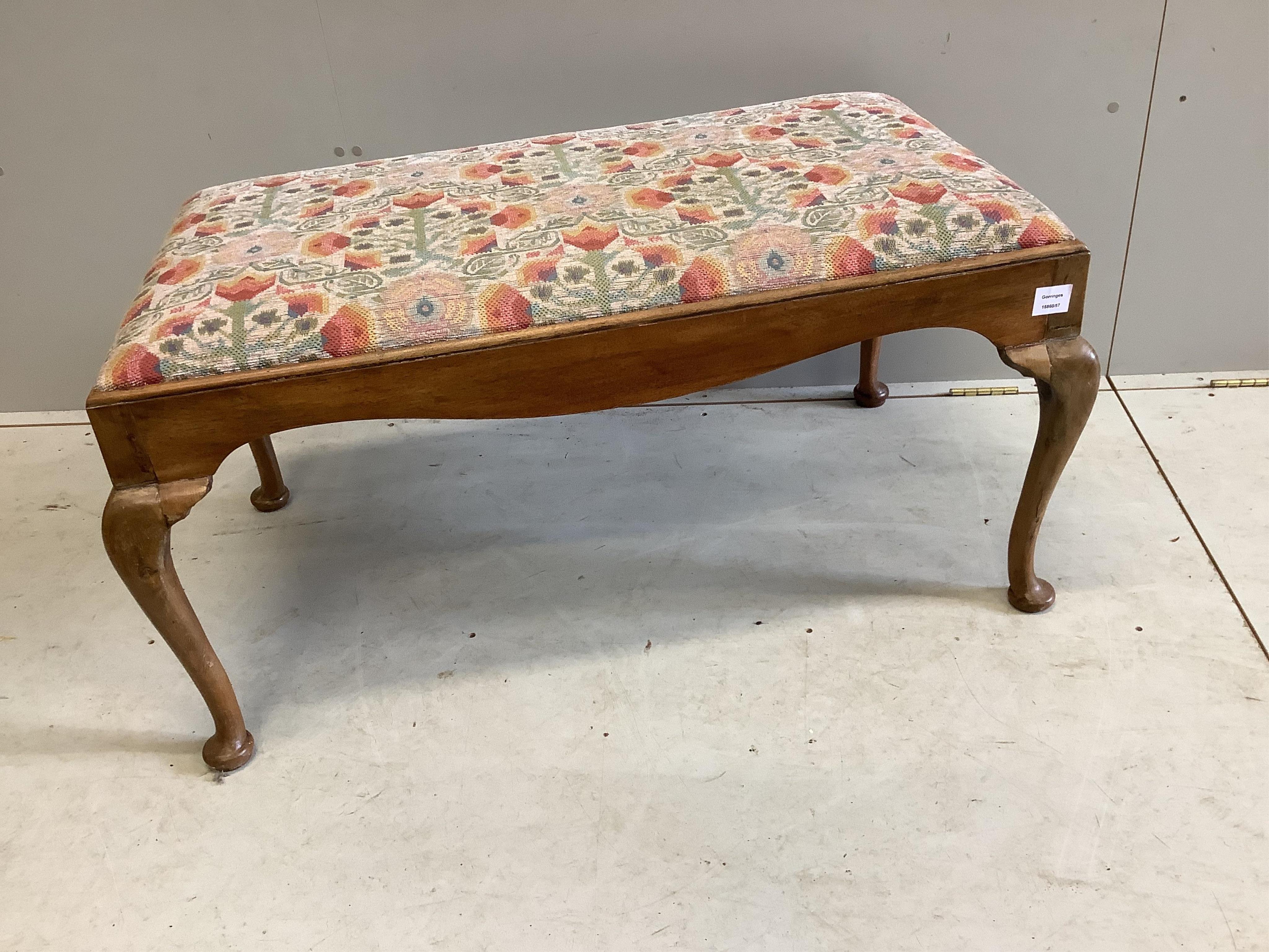 A walnut stool, width 105cm, depth 60cm, height 52cm. Condition - fair